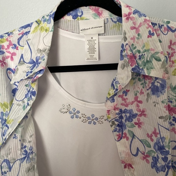 Alfred Dunner Twin Set Tank & Button Down Shirt Blue Pink White Size Medium NWT - Picture 4 of 9
